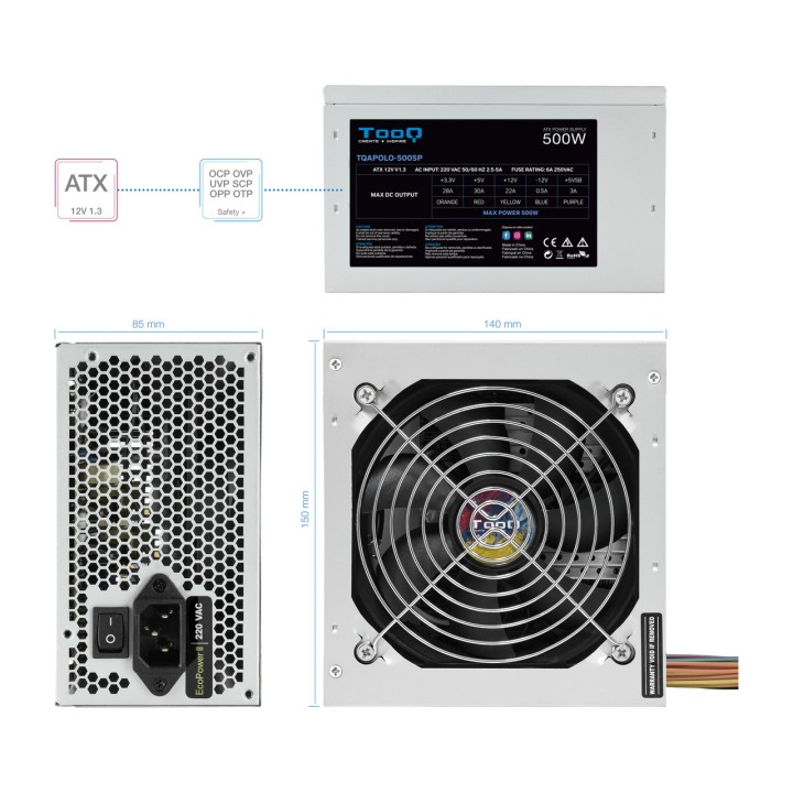 TOOQ ATX power supply with active PFC TQAPOLO-500SP 500W