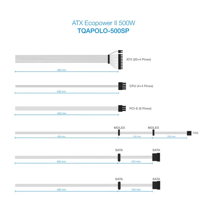 TOOQ Alimentation ATX avec PFC actif TQAPOLO-500SP 500W