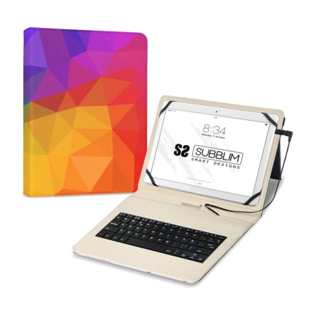 funda con teclado de cable y triángulos geométricos para tablet de hasta 11 pulgadas keytab-usb