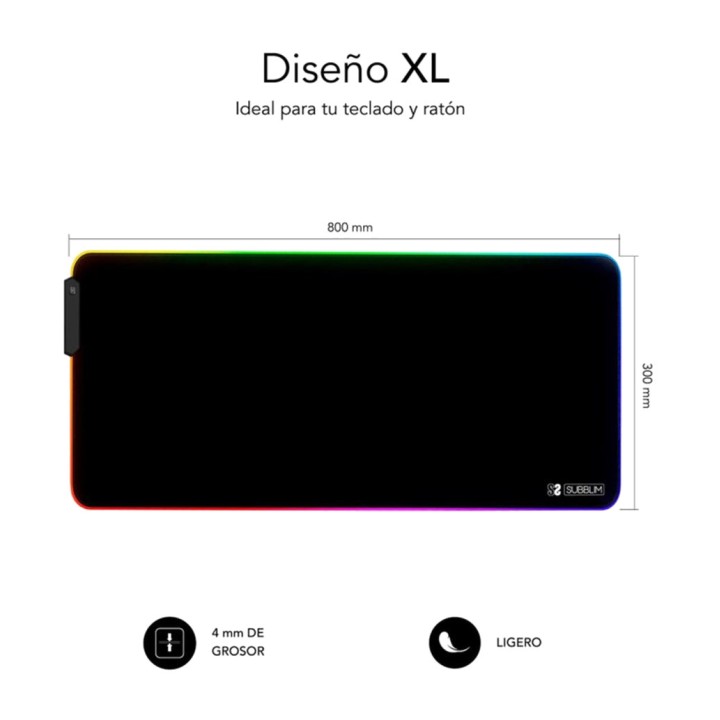 SUBBLIM Extra großes Mauspad mit RGB-Beleuchtung PREMIUM-LED