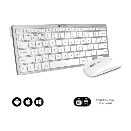 set tastiera compatta e mouse wireless multidispositivo bt 2.4g