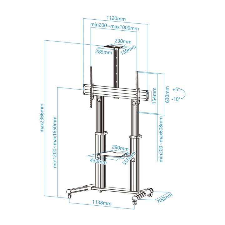 TOOQ Support de sol en aluminium avec plateaux pour