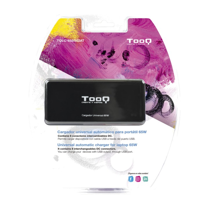 TOOQ Cargador universal manual para portátil con puerto USB TQLC-65BS02AT 65W DSP0000006297