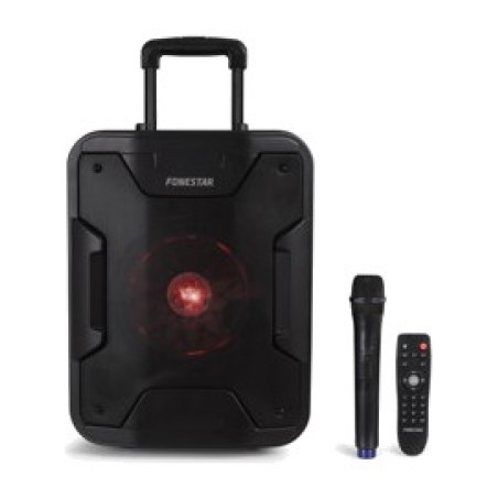 portable bluetooth karaoke trolley speaker with battery and wireless microphone 200 w fm vhf usb-mp3