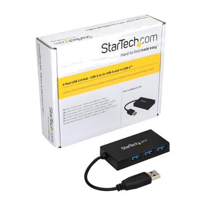 STARTECH.COM 4-port USB hub with 3 USB-A ports and 1 USB-C