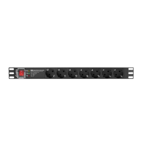 7-outlet schuko power strip with switch for rack cabinet 19" 1u 16a 2m pdu-pro-07f-0200-bk
