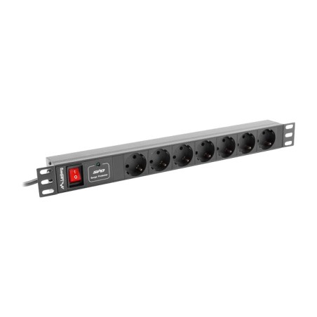 regleta de 7 tomas schuko con protección para armario rack 19" 1u 16a 2m pdu-07f-0200-bk