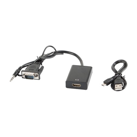 conversor de vídeo y audio macho a hembra con alimentación usb vga-hdmi minijack-3,5mm 1080p