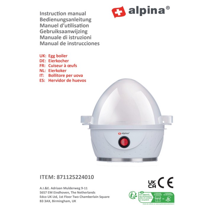 ALPINA Äggkokare för 7 ägg 320-380W 73556