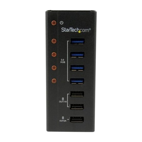 hub usb metálico con 4 puertos, 3 tomas de carga y montaje en pared 3.0 5gbps st4300u3c3