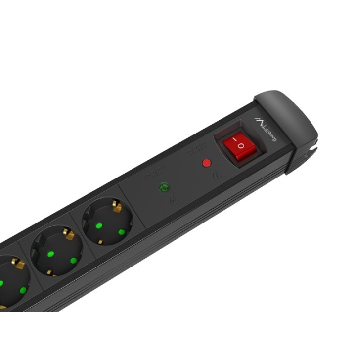LANBERG Regleta de 5 tomas schuko con interruptor y