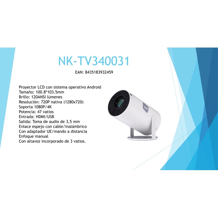 NK Projecteur LCD avec Android et haut-parleur TV340031 720P