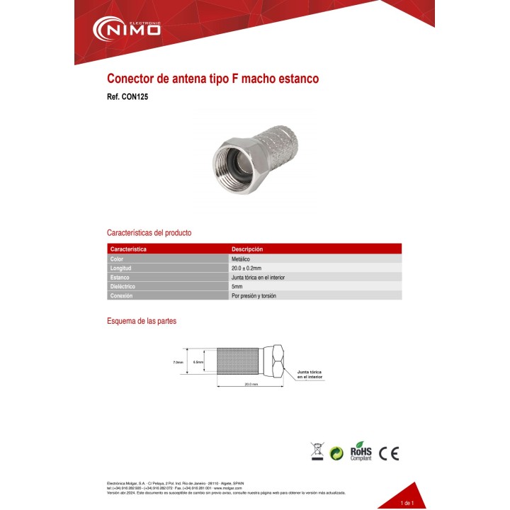 EDM Conector F macho para cable de antena parabólica SUPRA