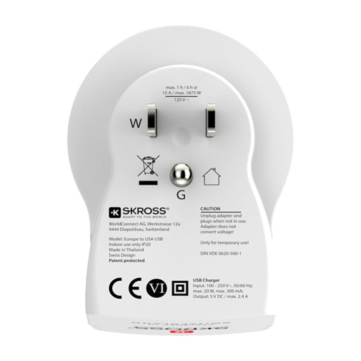 SKROSS Adaptador de viatge d'Europa a Estats Units amb USB