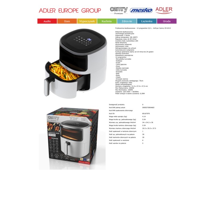 CAMRY Friteuse et four à air chaud CR6313 5 L 2000 W 57088