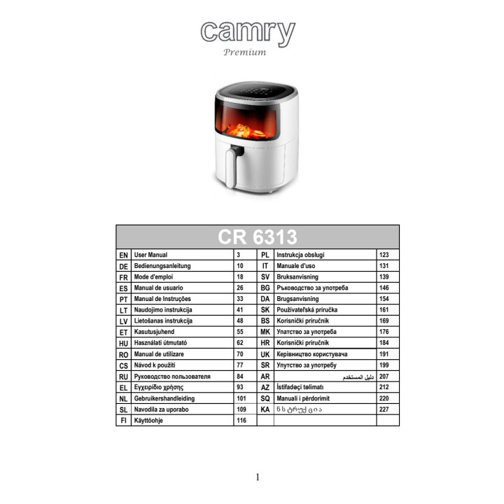 CAMRY Friggitrice ad aria e forno CR6313 5 L 2000 W 57088