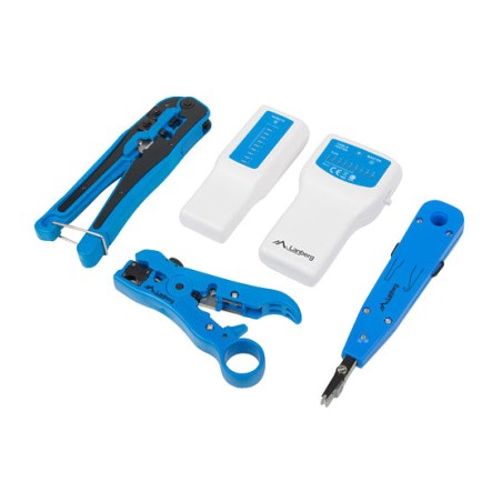 kit di attrezzi per reti con spelafili, crimpatrice e tester nt-0302