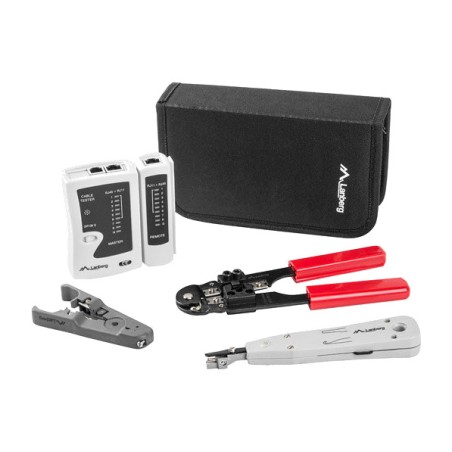 netzwerk-werkzeugkoffer mit tester, abisolierzange und crimpzange nt-0301