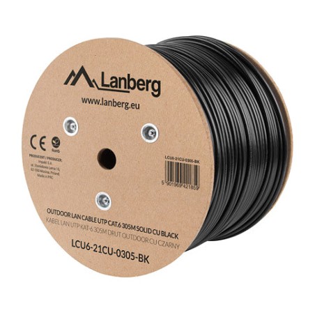 trommel mit starrem ethernet-kabel aus reinem kupfer für den außenbereich cat6 u/utp awg23 305 m lcu6-21cu