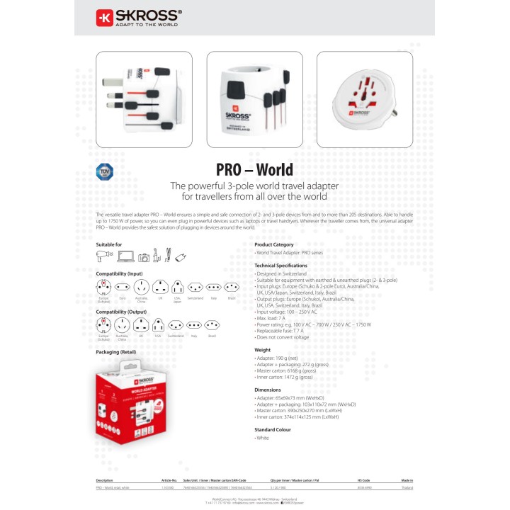 SKROSS Set mit 2 Universal-Reiseadaptern 1103180 40901