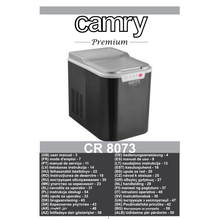 CAMRY Machine à glaçons CR8073 74-87W 12 KG/24 H 32 CM 78848