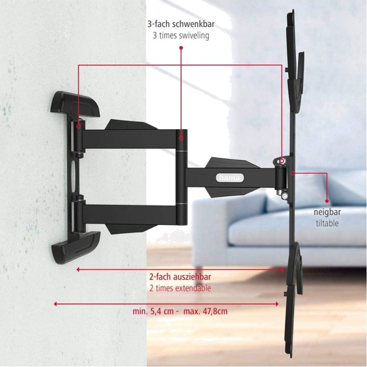 HAMA Double-arm articulated wall mount with 3 joints for TV
