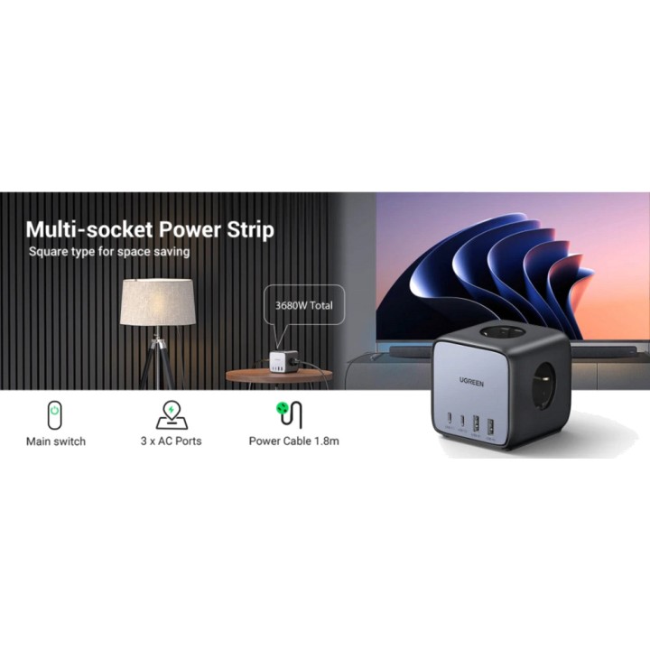 UGREEN Multipresa a cubo con porte USB per la ricarica
