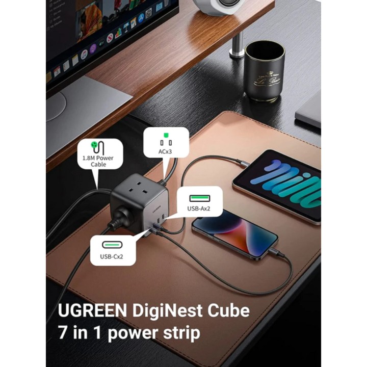 UGREEN Regleta de enchufes en cubo con puertos USB de carga rápida DIGINEST-CUBE 3AC 65W 2A+2C 60113 100202205