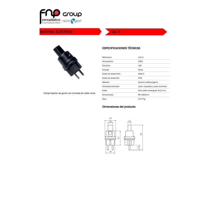 FNP Tvåpolig gummikontakt för plattkabel 5X11MM 16 A 250 V