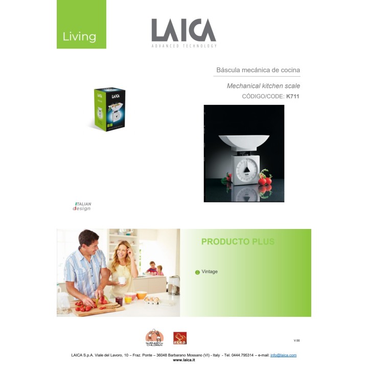 LAICA Cântar mecanic de bucătărie cu bol KS711 1 KG 90432