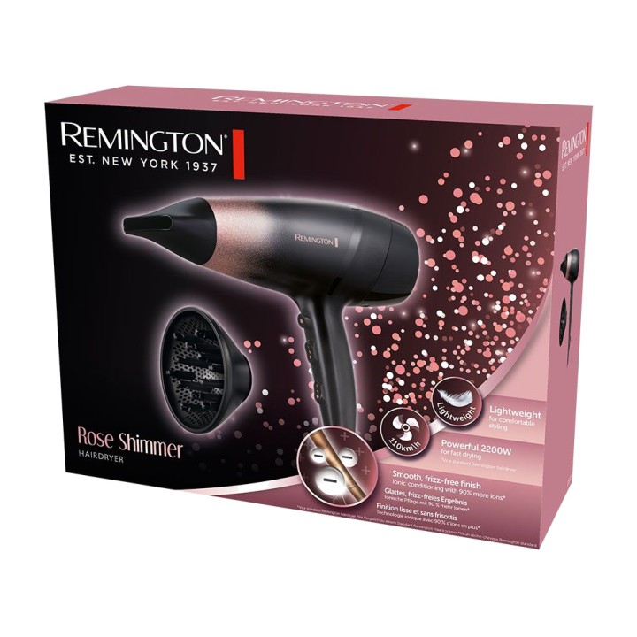 REMINGTON Secador de pelo iónico con difusor ROSE-SHIMMER 2200 W 07762