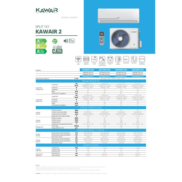 KAWAIR Split klimatski aparat z wifi 1X1 KW09WF-R32 2,6 KW