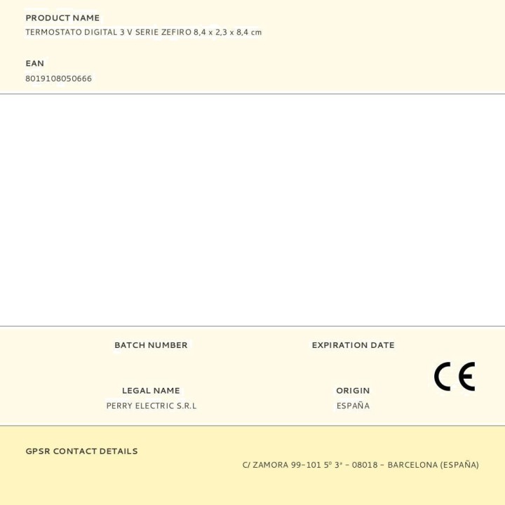 PERRY Battery-powered digital thermostat ZEFIRO-3V 03014