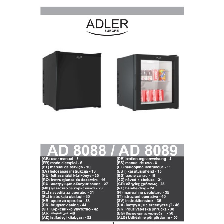 ADLER Thermoelectric refrigerator with glass door and LED