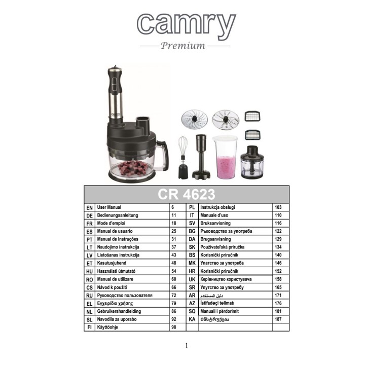 CAMRY Ręczny blender z akcesoriami i misą CR4623 1600 W
