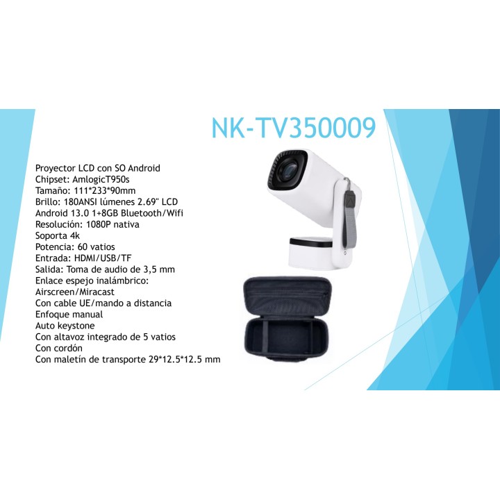 NK Proyector LCD con Android y altavoz TV350009 1080P FULL HD 4K 60 W 51926