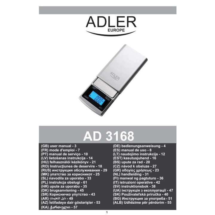ADLER Digitální přesná váha z nerezové oceli AD3168 100 G