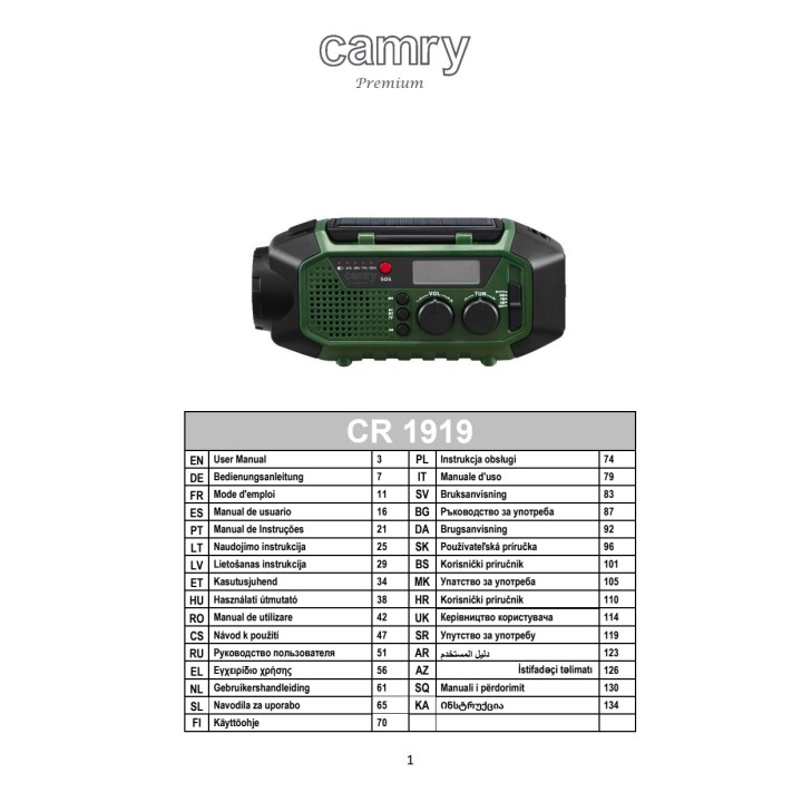 CAMRY Solar-Notfallradio mit Dynamo, Powerbank und