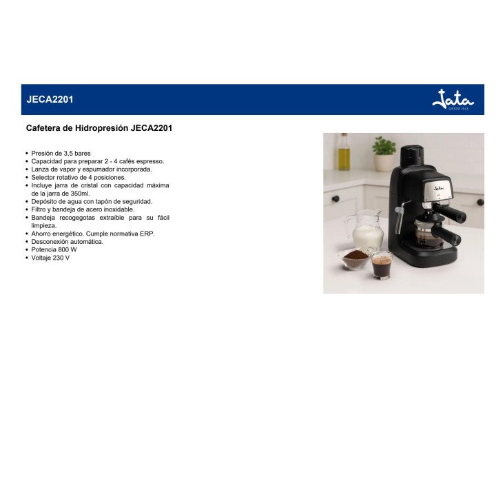 JATA Ekspres ciśnieniowy z spieniaczem 800 W 240 ML 3,5 BAR
