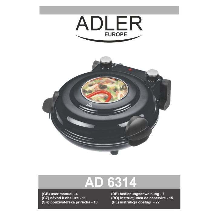 ADLER Horno eléctrico para pizza con piedra cerámica AD6314