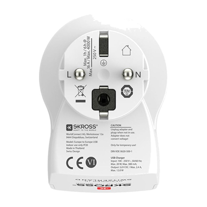 SKROSS Adaptador de enchufe europeo con 2 USB 1500282 40910