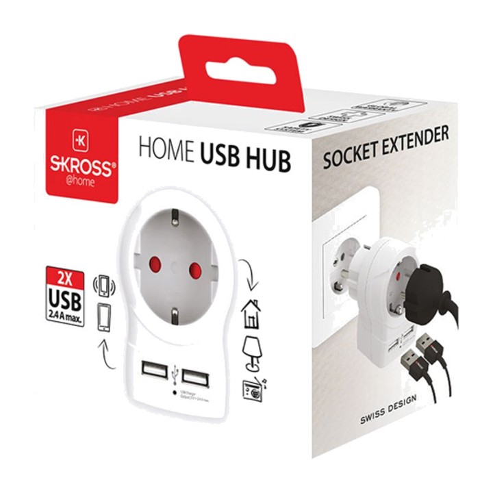 SKROSS Eurooppalainen pistokesovitin, jossa 2 USB 1500282