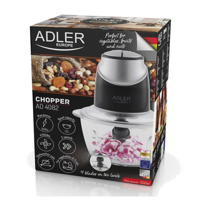 ADLER Picadora eléctrica con vaso de cristal AD4082 550 W 1,2 L 57072