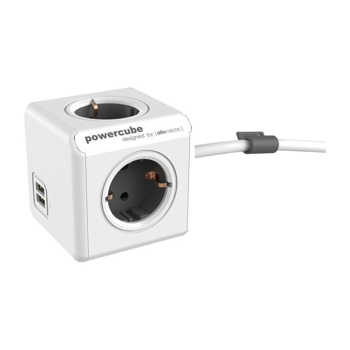 POWERCUBE Multistik med 4 stik og 2 USB-porte EXTENDED 1,5 M