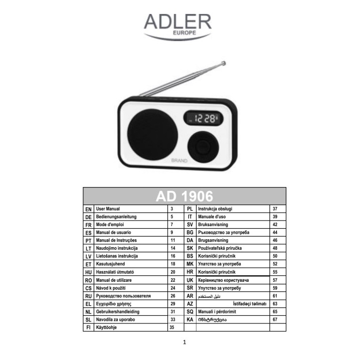 ADLER Tragbares Digitalradio mit Wecker und LCD-Display AD