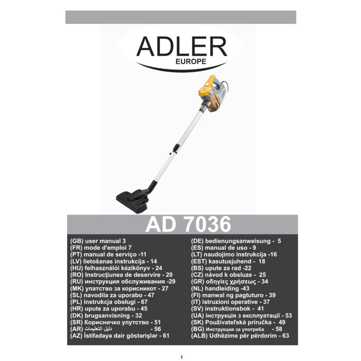 ADLER Beutelloser Stielstaubsauger mit Kabel AD7036 800 W