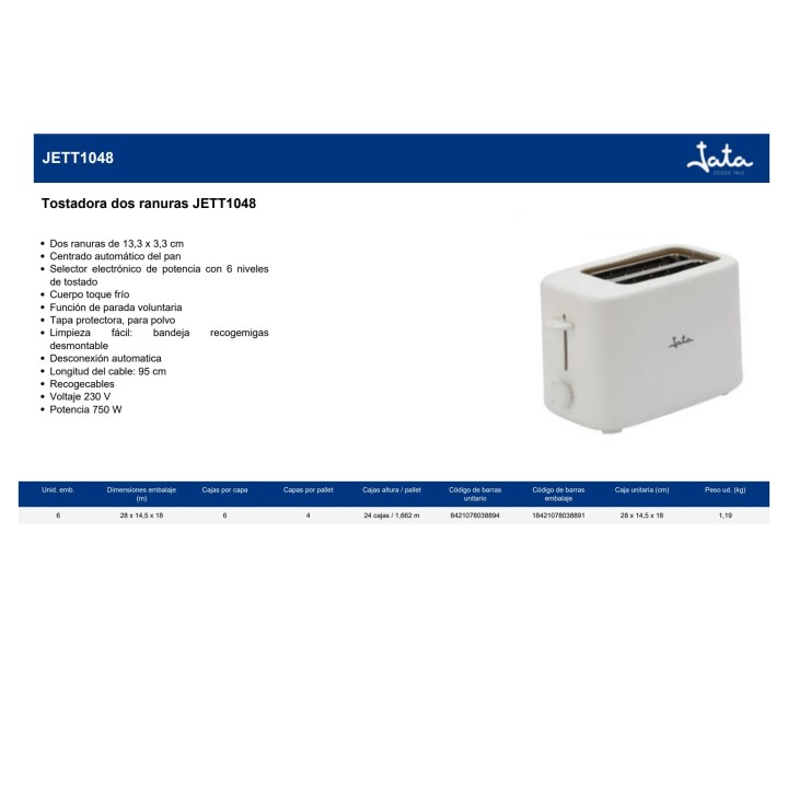 JATA Grille-pain à 2 fentes 750 W 07985