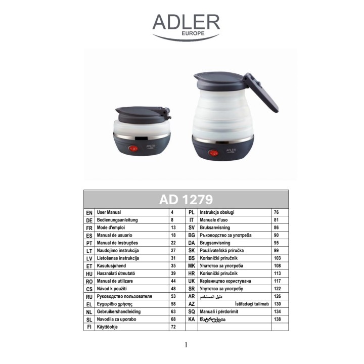 ADLER Bollitore portatile pieghevole in silicone AD1279 750