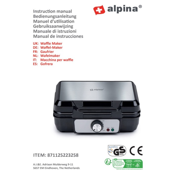 ALPINA Gaufrier électrique 1000 W 73557