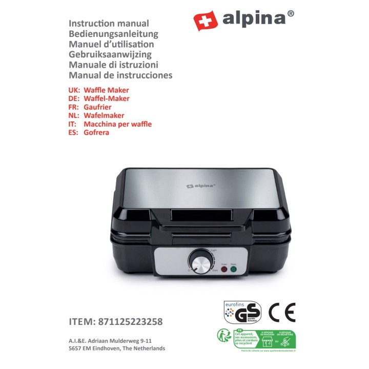 ALPINA Elektrisches Waffeleisen 1000 W 73557